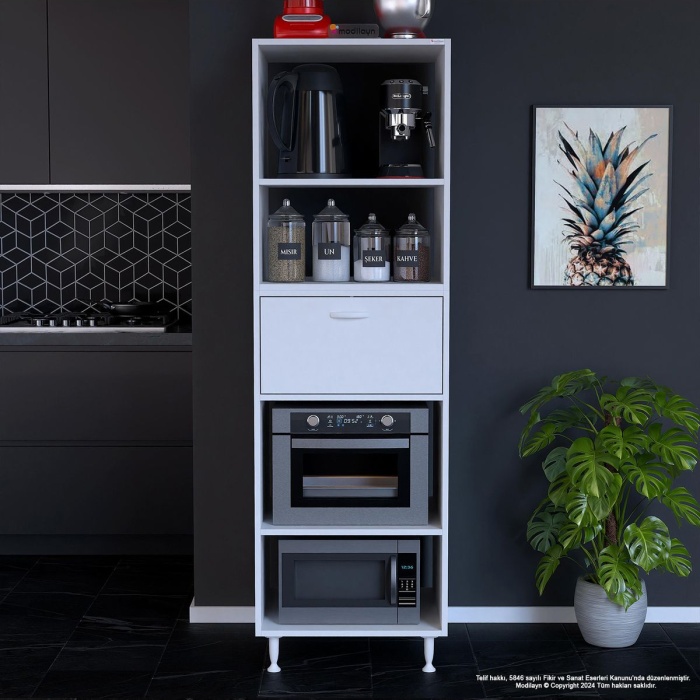 Silva Loya 1 Kapaklı 59,6 x 194,6 x 56 cm Mini Fırın Mikrodalga Dolabı Çok Amaçlı Mutfak Dolabı