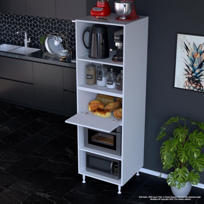 Silva Loya 1 Kapaklı 59,6 x 194,6 x 56 cm Mini Fırın Mikrodalga Dolabı Çok Amaçlı Mutfak Dolabı