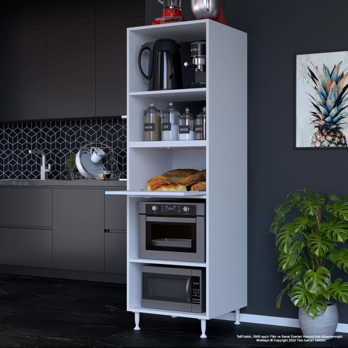 Silva Loya 1 Kapaklı 59,6 x 194,6 x 56 cm Mini Fırın Mikrodalga Dolabı Çok Amaçlı Mutfak Dolabı