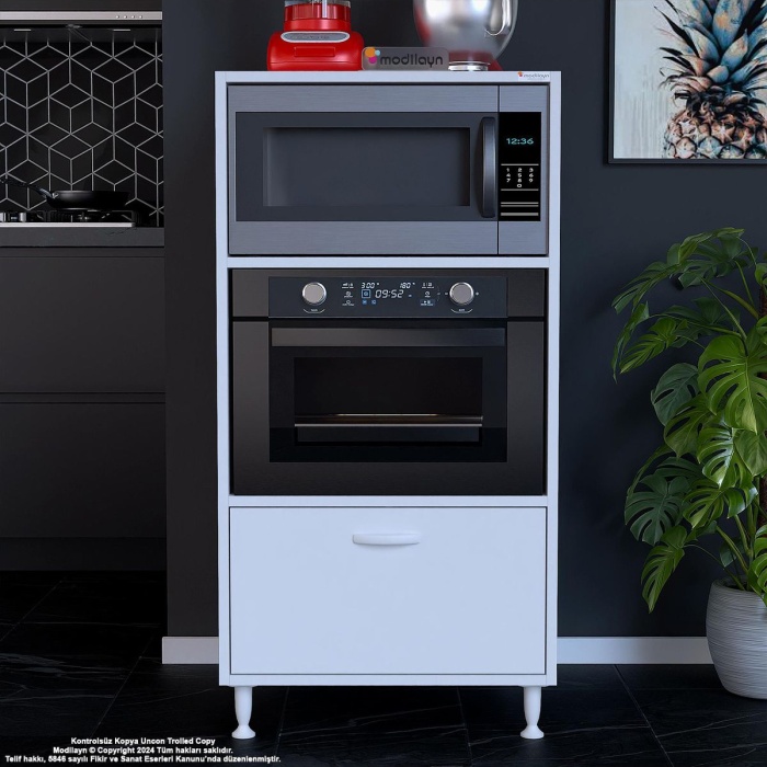 Silva 1 Kapaklı 59,6 x 119,2 x 56 cm Mini Fırın Mikrodalga Fırın Dolabı Çok Amaçlı Mutfak Dolabı