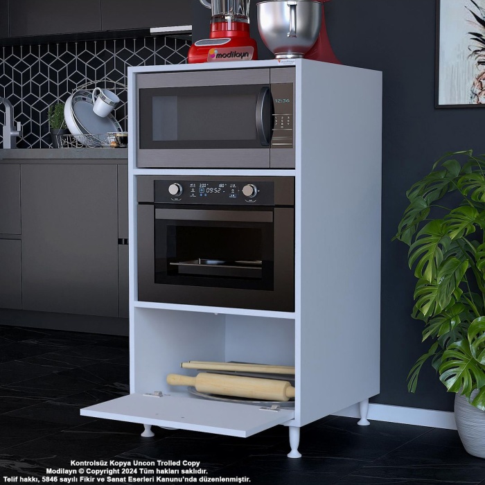 Silva 1 Kapaklı 59,6 x 119,2 x 56 cm Mini Fırın Mikrodalga Fırın Dolabı Çok Amaçlı Mutfak Dolabı