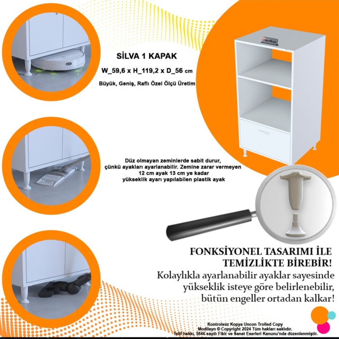 Silva 1 Kapaklı 59,6 x 119,2 x 56 cm Mini Fırın Mikrodalga Fırın Dolabı Çok Amaçlı Mutfak Dolabı