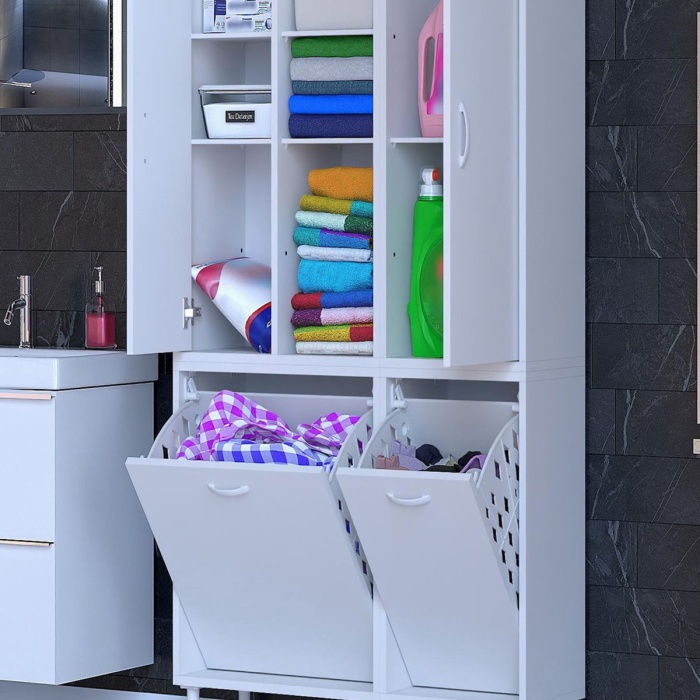 90 x 160 x 32 cm Banyo Dolabı Kirli Çamaşır Dolabı Sepetli Dolap
