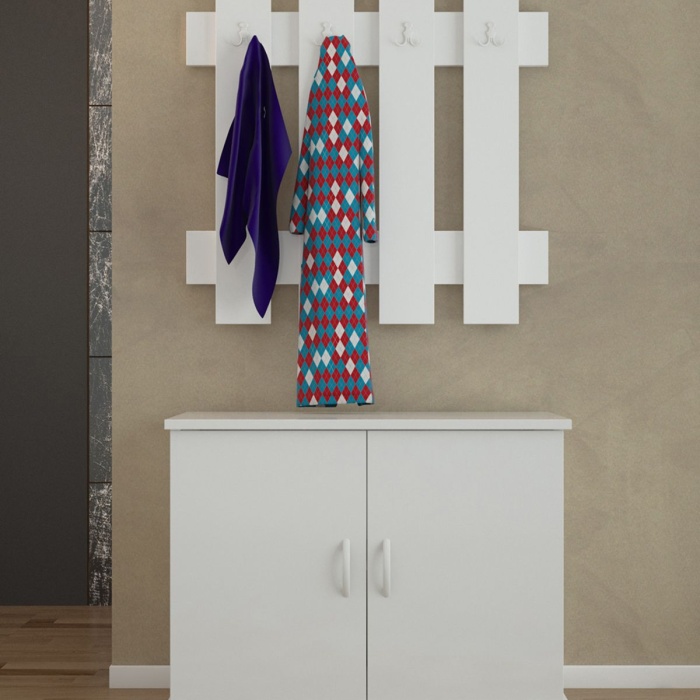 2 Kapılı Ayakkabılık Dolabı 4 Askılıklı Portmanto Vestiyer