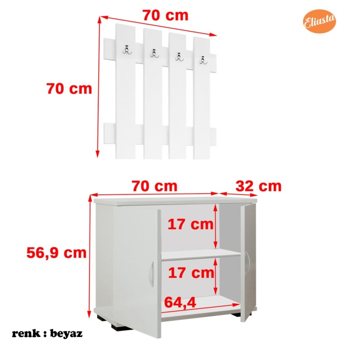 2 Kapılı Ayakkabılık Dolabı 4 Askılıklı Portmanto Vestiyer