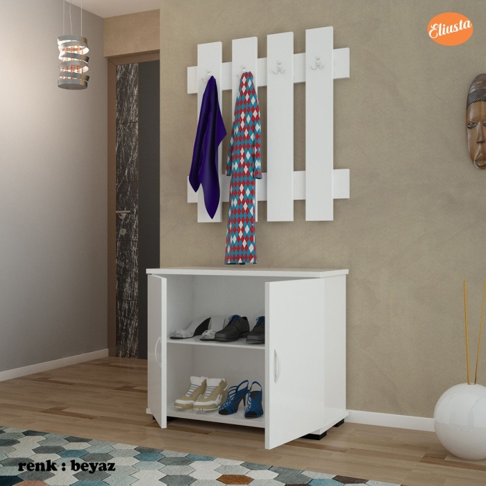 2 Kapılı Ayakkabılık Dolabı 4 Askılıklı Portmanto Vestiyer