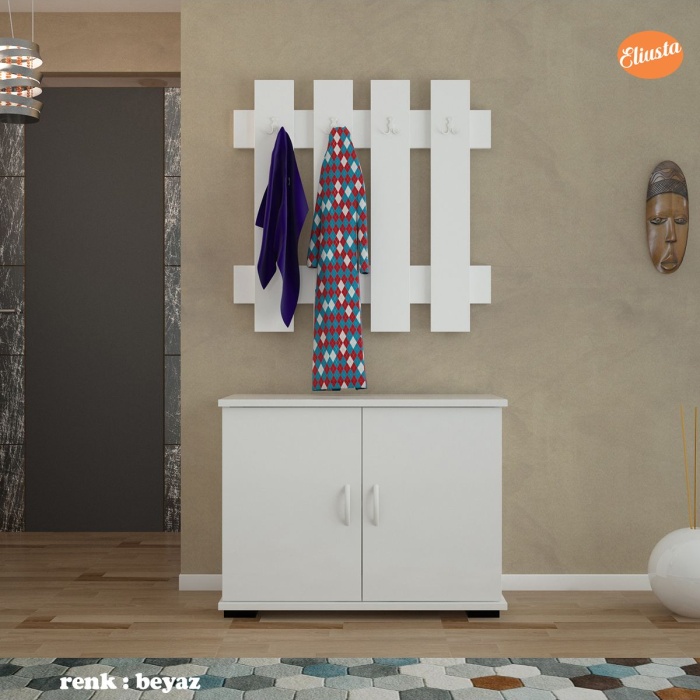 Çift Kapaklı Dolaplı 4 Askılıklı Portmanto Vestiyer