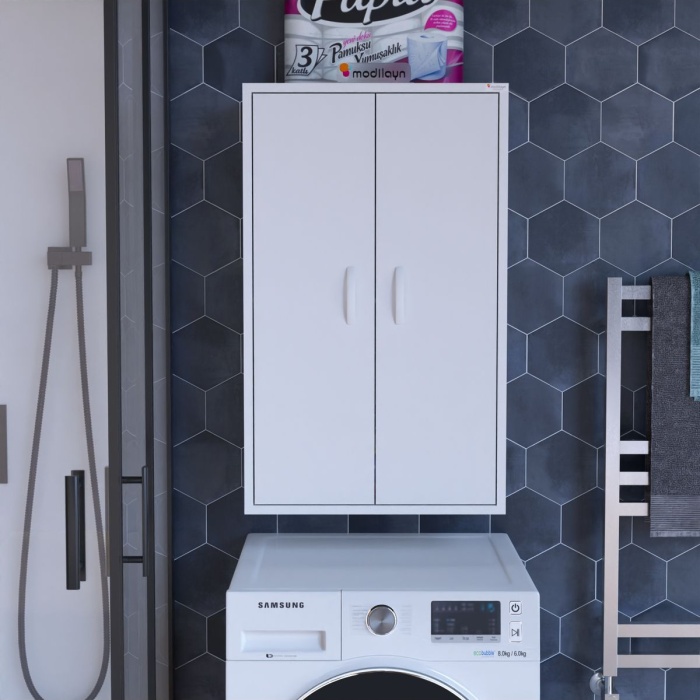 NEWYORK 54 x 88,4 x 32,5 cm İki Kapaklı İki Gözlü Makine Üstü, Çamaşır Makine Üstü Dolabı