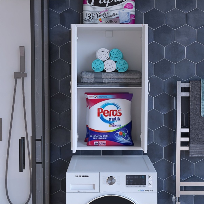 NEWYORK 54 x 88,4 x 32,5 cm İki Kapaklı İki Gözlü Makine Üstü, Çamaşır Makine Üstü Dolabı