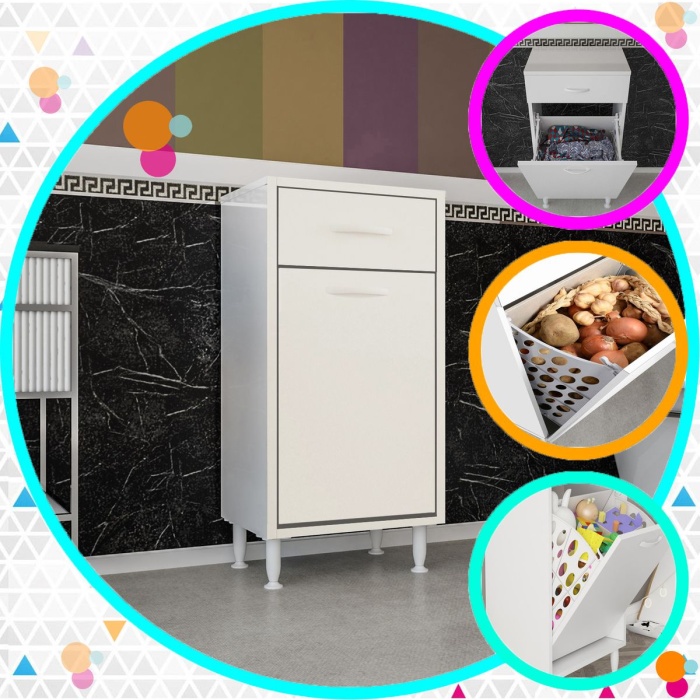 Ard129 45x80 cm Tek Çekmeceli ve Sepetli Mutfak Dolabı