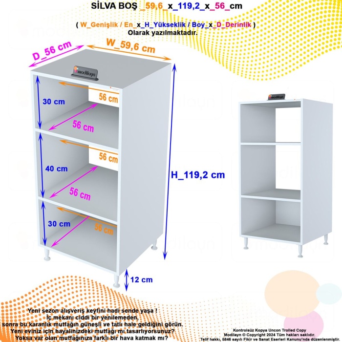 Silva 59,6 X 119,2 X 56 Cm Ankastre Fırın Ve Mutfak Dolabı