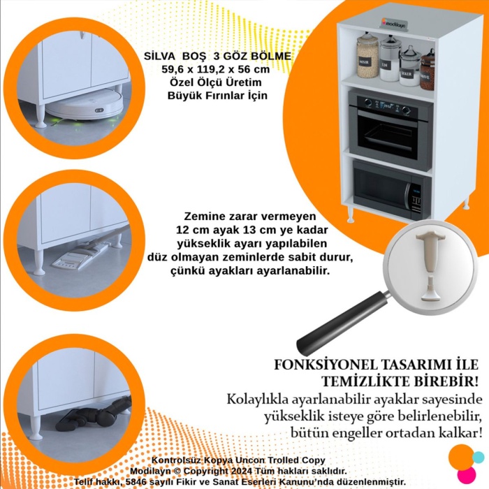 Silva 59,6 X 119,2 X 56 Cm Ankastre Fırın Ve Mutfak Dolabı