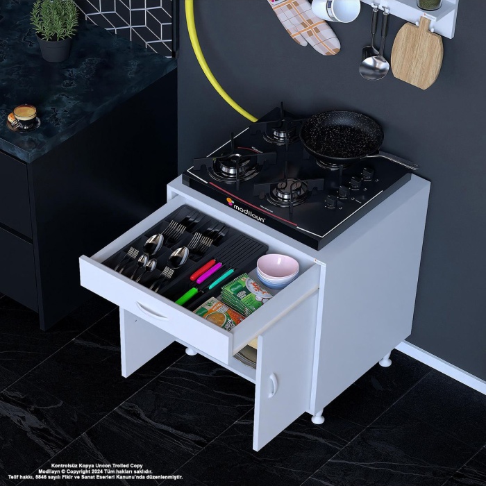 Birce L-65 X 87 X 48 Cm Kapaklı Set Ocak Altı Dolap Ve Baharat Rafı