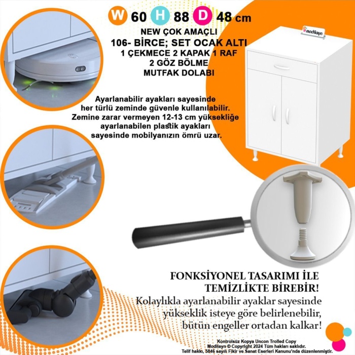 Set Altı Dolap İki Kapaklı Mutfak Dolabı Tüp Dolabı Ocak Altı Dolap