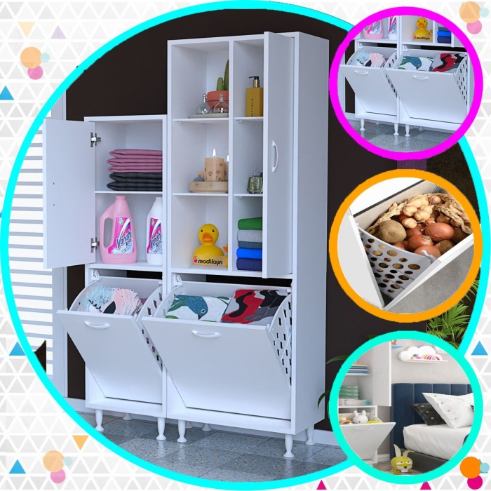 MİS Urla YENİCE 97 x 165 cm Sepetli Dolap Banyo Dolabı Çok Amaçlı Dolap Oyuncak Dolabı