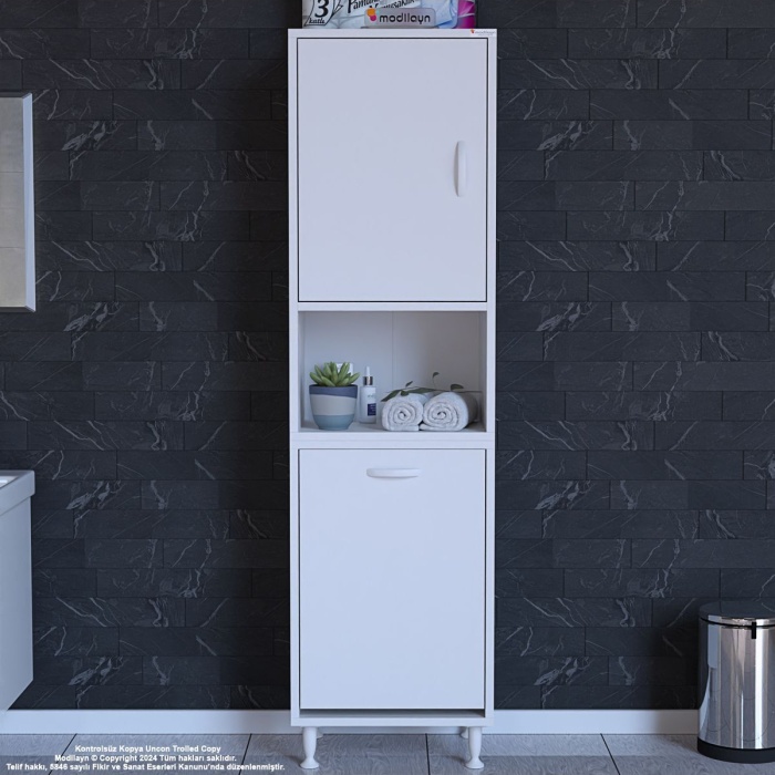 Söke Şile 45 X 160 X 32,5 Cm 3 Raflı 1 Kapaklı Kirli Çamaşır Bölmeli Banyo Dolabı