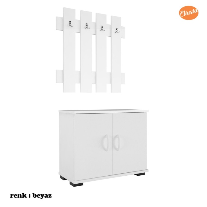 70x70 cm Askılık Ayakkabılık Antre Dolabı Çok Amaçlı Dolap Portmanto Ayakkabılık-BEYAZ