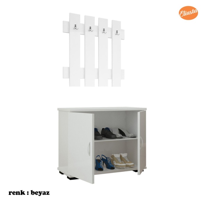 70x70 cm Askılık Ayakkabılık Antre Dolabı Çok Amaçlı Dolap Portmanto Ayakkabılık-BEYAZ