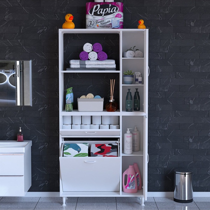 Mis Urla Yenice 90 x 183 x 31,5 cm Kirli Çamaşır Dolabı Sepetli Banyo Dolabı