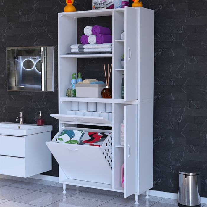 Mis Urla Yenice 90 X 183 X 32,5 Cm Kirli Çamaşır Hazneli Çok Amaçlı Banyo Dolabı