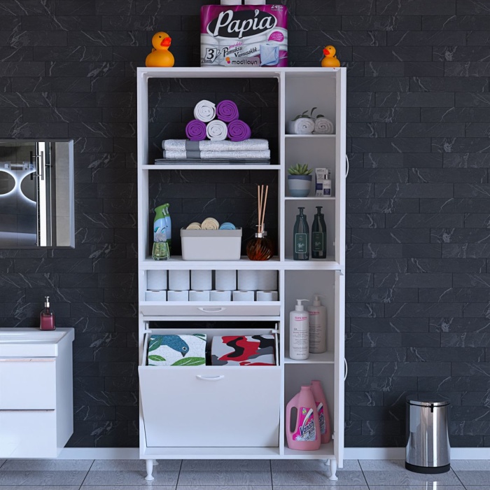 Mis Urla Yenice 90 X 183 X 32,5 Cm Kirli Çamaşır Hazneli Çok Amaçlı Banyo Dolabı