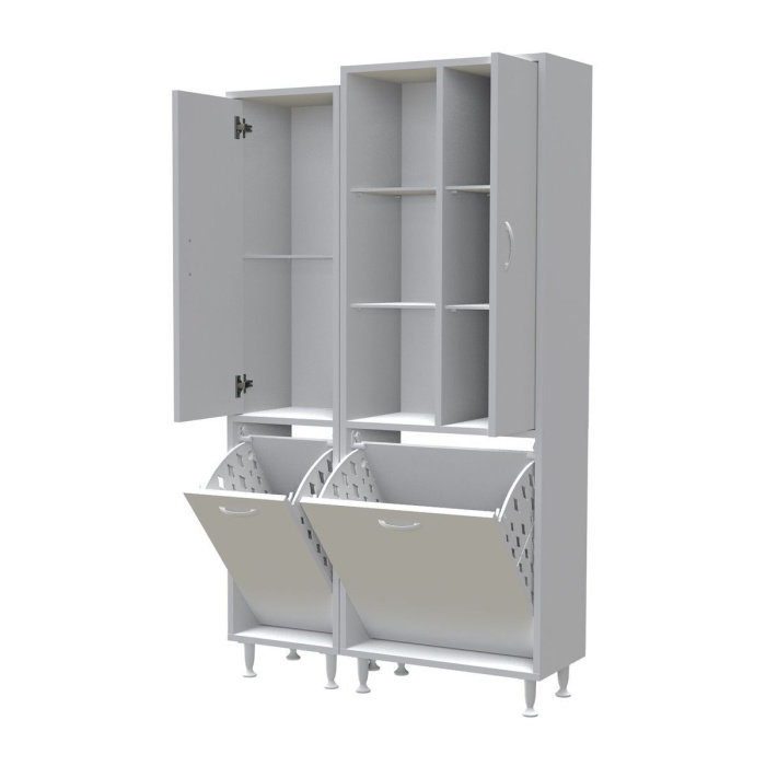 Alaçatı Inci 90x160x32 3 Kapaklı 2 Sepetli Banyo Dolabı Kirli Çamaşır Dolabı Mutfak Dolabı