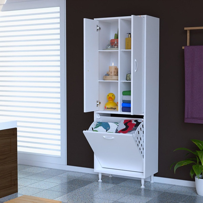 55x165x30 Cm Ard-133 Sepetli 2 Kapaklı Çok Amaçlı Mutfak Dolabı Banyo Dolabı Oyuncak Dolabı