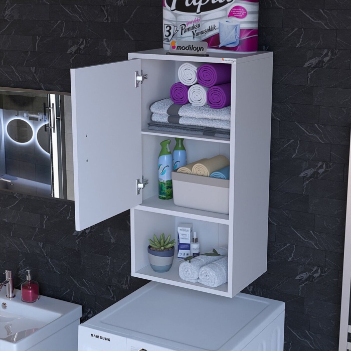 MODİLAYN 50 x 88,4 x 32,5 Çok Amaçlı Asma Banyo Dolabı Banyo Dolabı Makina Üstü Dolap Asma Dolap