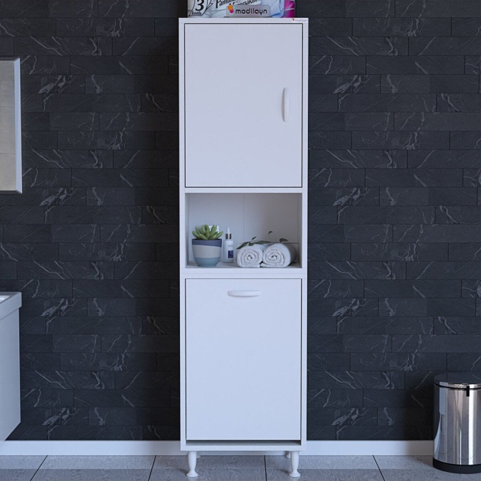 50 x 163,4 x 32,5 cm 2 Kapak 3 Bölmeli Sepetli Banyo Dolabı Mutfak Dolabı Çok Amaçlı Dolap