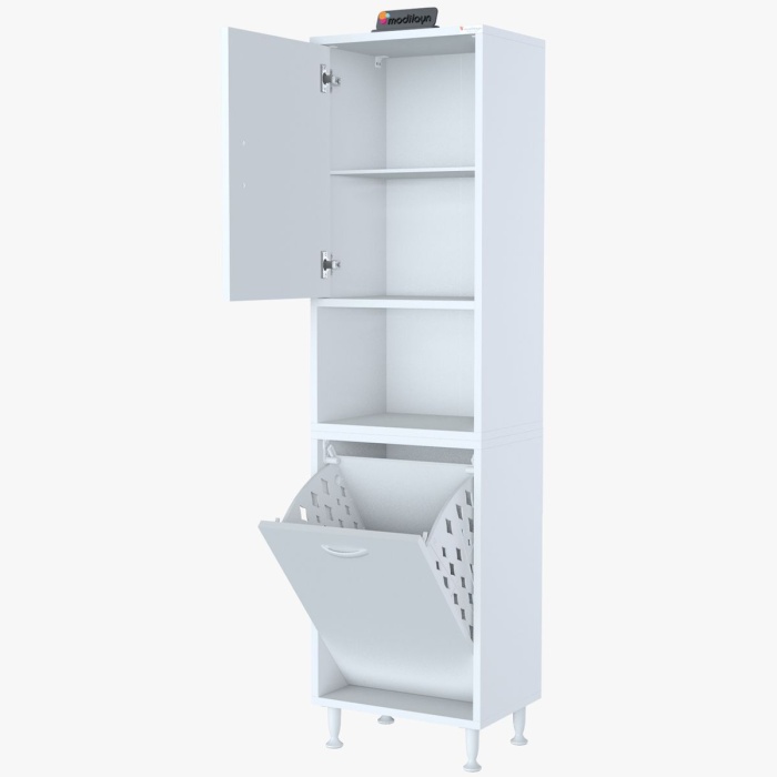 50 x 163,4 x 32,5 cm 2 Kapak 3 Bölmeli Sepetli Banyo Dolabı Mutfak Dolabı Çok Amaçlı Dolap