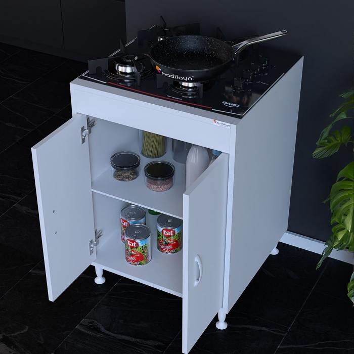 Elit 59,6 X 85 X 56 Cm Gömme Ankastre Ocak Ve Çift Raflı Mutfak Dolabı