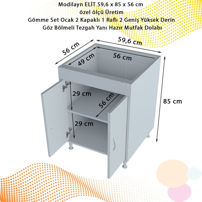 Elit 59,6 X 85 X 56 Cm Gömme Ankastre Ocak Ve Çift Raflı Mutfak Dolabı