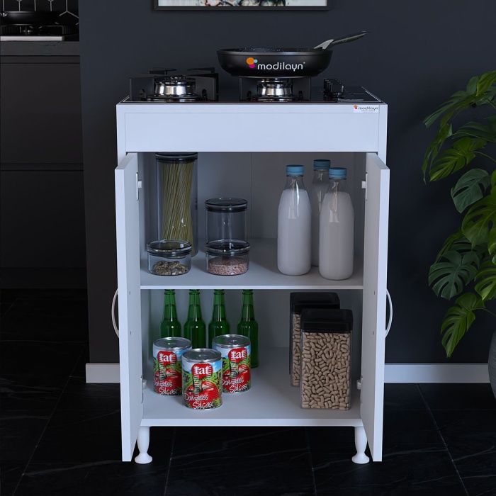 Elit 59,6 X 85 X 56 Cm Gömme Ankastre Ocak Ve Çift Raflı Mutfak Dolabı