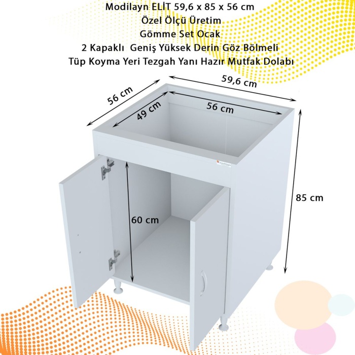 Elit 59,6 X 85 X 56 Cm Gömme Ankastre Ocak Ve Tüp Bölmeli Mutfak Dolabı