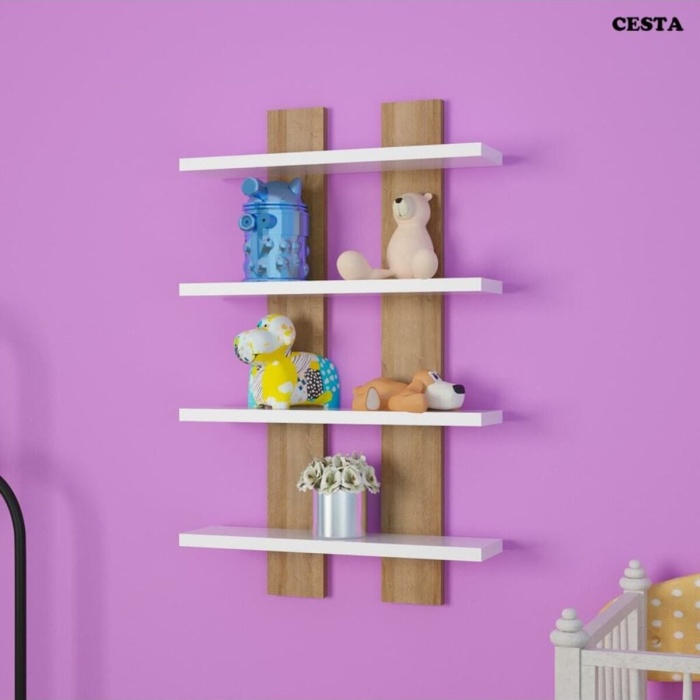 Cesta Modilayn Dört Raflı Duvar Ünitesi Dörtlü Duvar Rafı