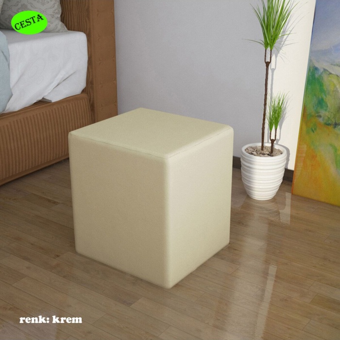 Kare Puf Tabure Ahsap İskeletli Kumas Tabure