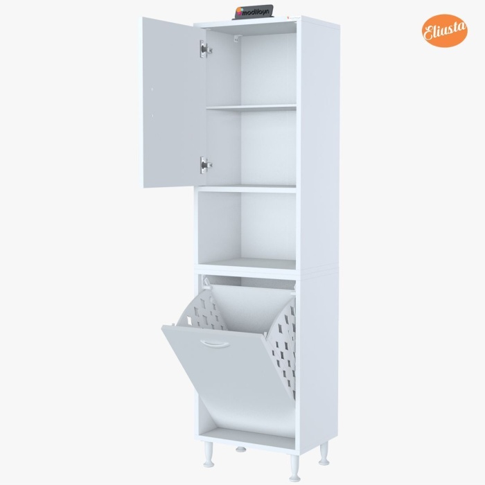 45x160 Cm Sepetli Kirli Çamaşır Dolabı Banyo Dolabı Raflı Mutfak Dolabı Çok Amaçlı Dolap