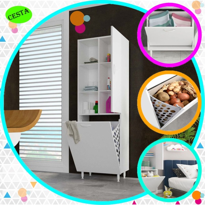 Sepetli Mutfak Dolabı Kirli Çamaşır Dolabı Sepetli Banyo
