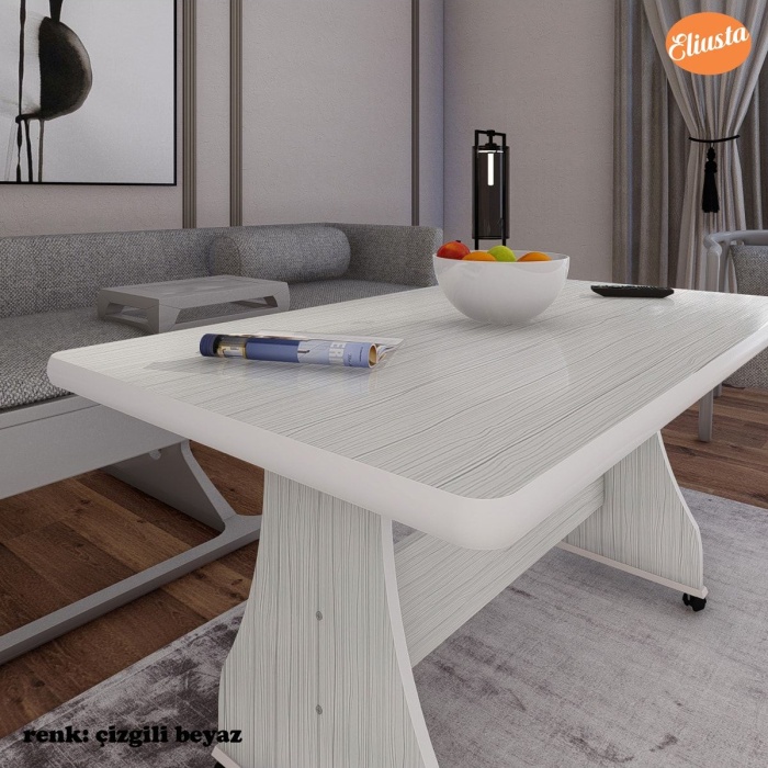 ELİUSTA TEKERLEKLİ MDF MASA YEMEK MASASI