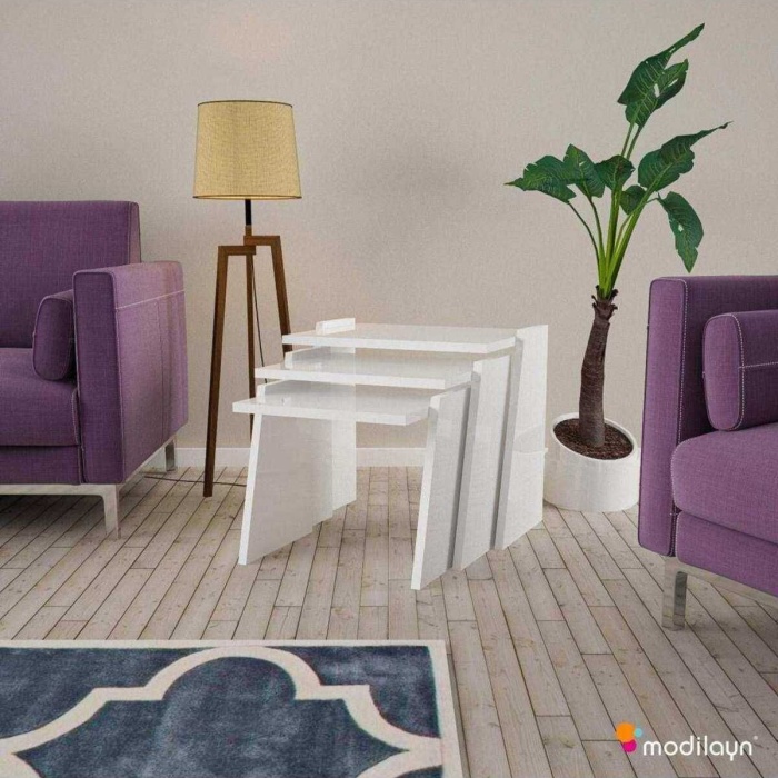 Viva Zigon Sehpa Takımı High Gloss -beyaz