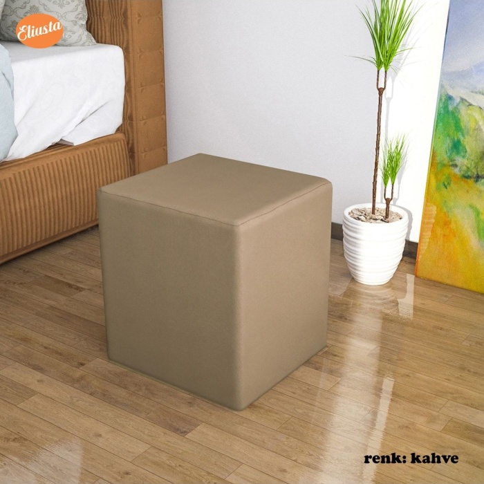Kare Puf Tabure Ahsap Iskeletli Kumas Tabure