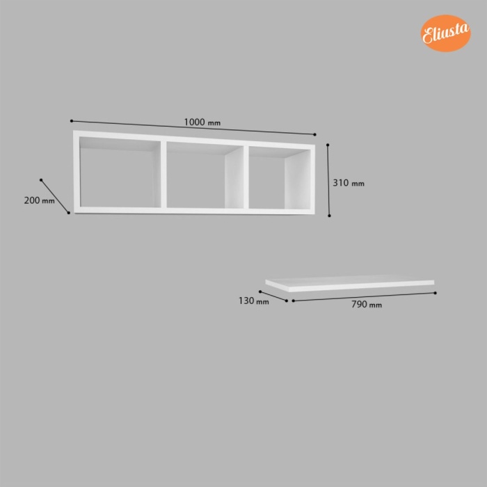 Duvar Rafı Üç Gözlü Tv Rafı Kitaplık Duvar Unitesi