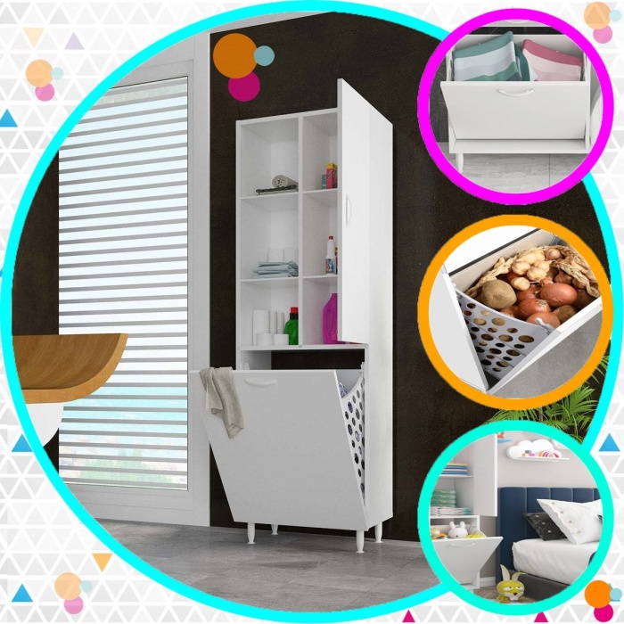 Sepetli Mutfak Dolabı Kirli Çamaşır Dolabı Sepetli Banyo Dolabı Oyuncak Dolabı