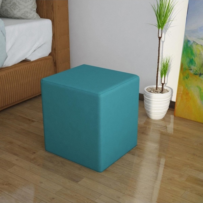 Kare Puf Tabure Ahsap Iskeletli Kumas Tabure