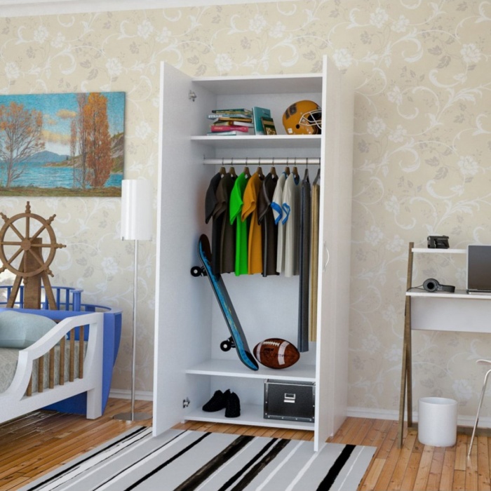 Banyo Dolabı Gardırop 2 Kapaklı Gardolap Yatak Odası Dolabı Raflı Askılıklı Gardrop