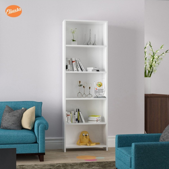 Mutfak Dolabı 5 Raflı Arkalıklı Kitaplık Ofis Dolabı Çok Amaçlı Dolap Banyo Dolabı