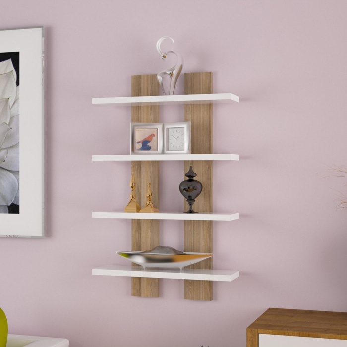 4 Raflı Duvar Unitesi Ofis 4 Lu Kitaplık Salon Duvar Rafı