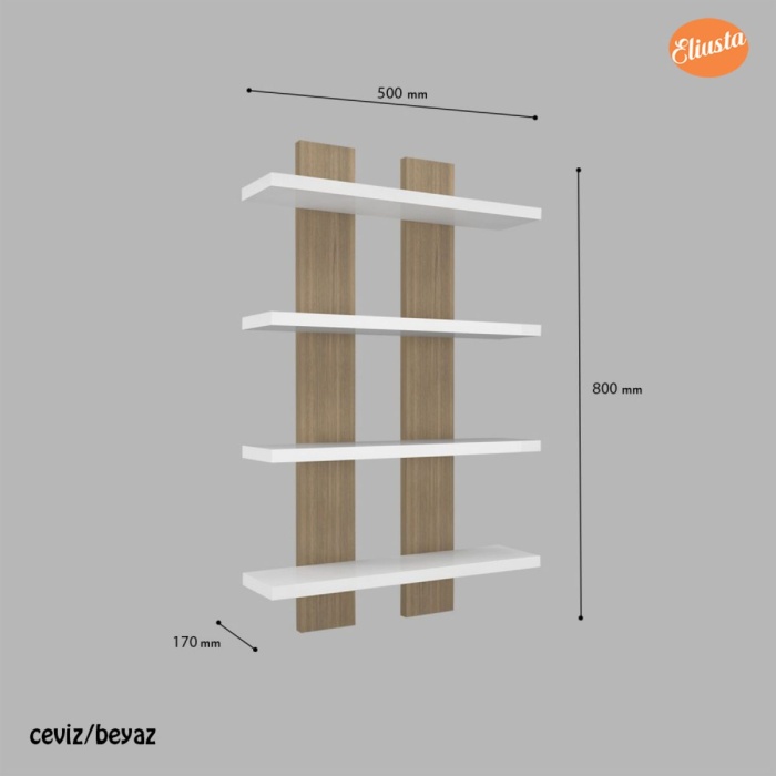 4 Raflı Duvar Unitesi Ofis 4 Lu Kitaplık Salon Duvar Rafı