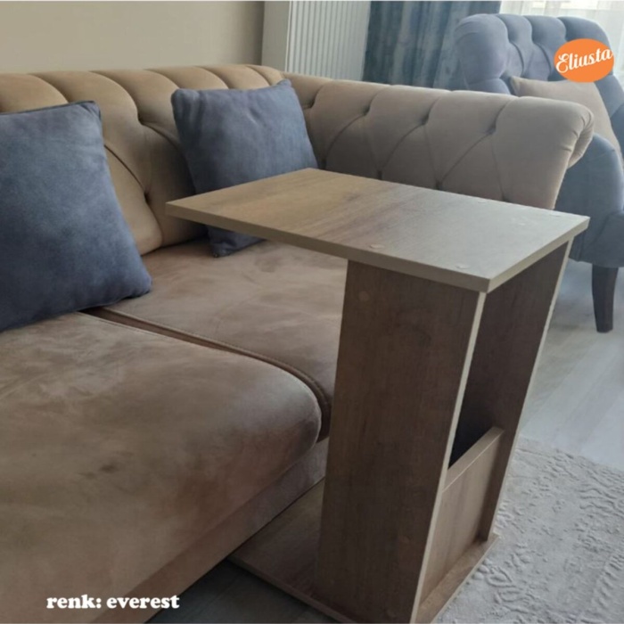 Raflı C Yan Sehpa Koltuk Yanı Tekerlekli Sehpa Çok Amaçlı