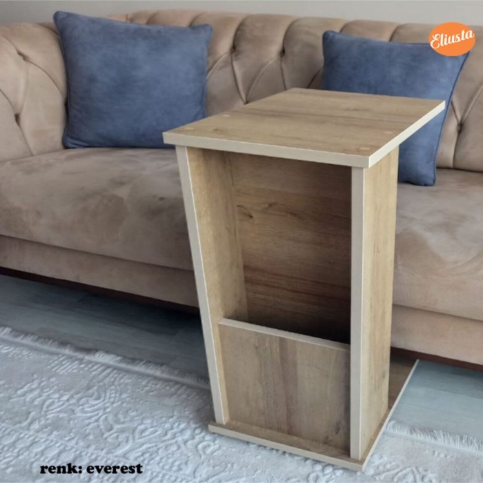 Raflı C Yan Sehpa Koltuk Yanı Tekerlekli Sehpa Çok Amaçlı